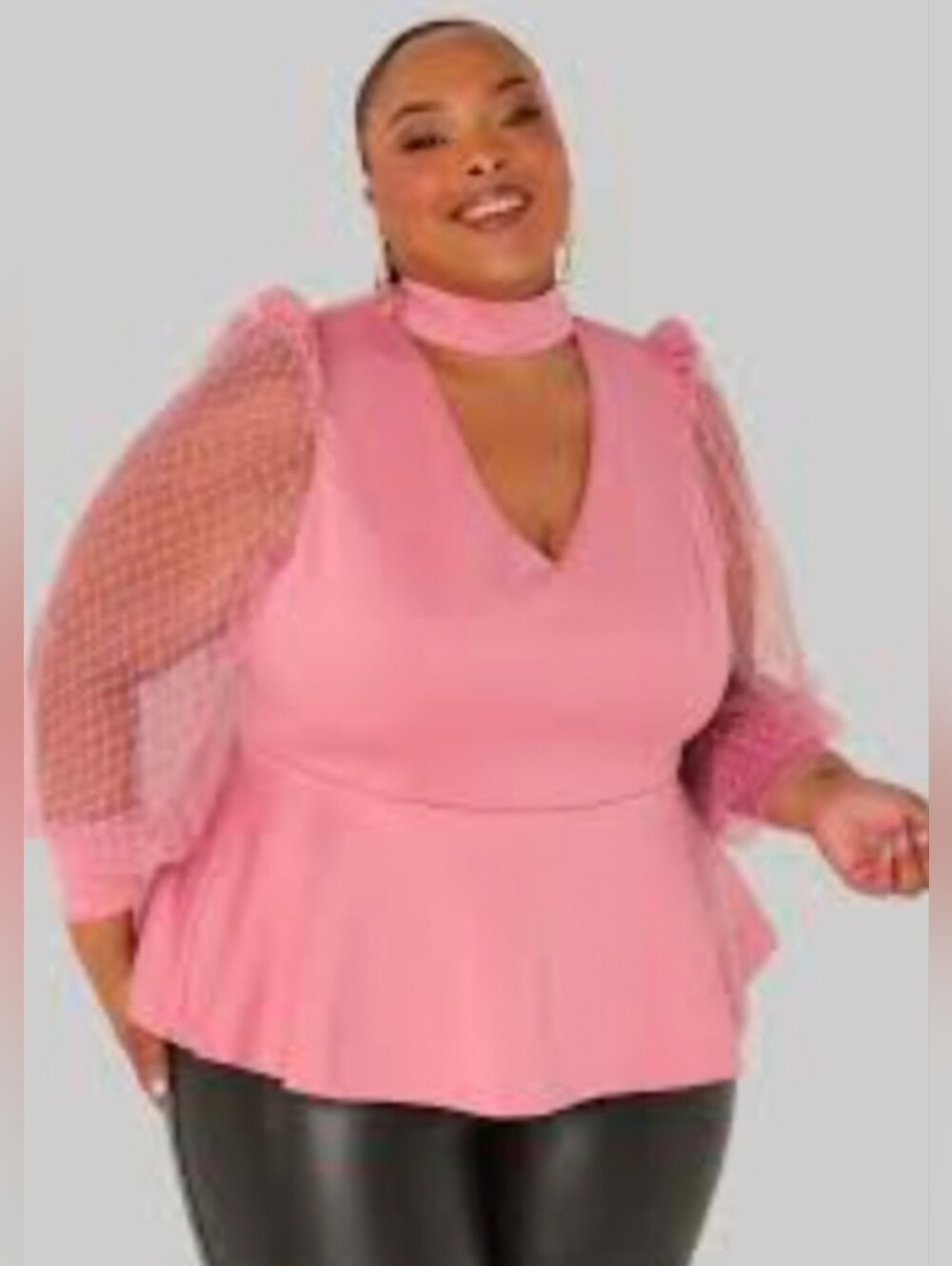 Ashley Stewart Mesh Paneled Cutout Peplum Chocker Collared Top Size 30W/32W NWT
